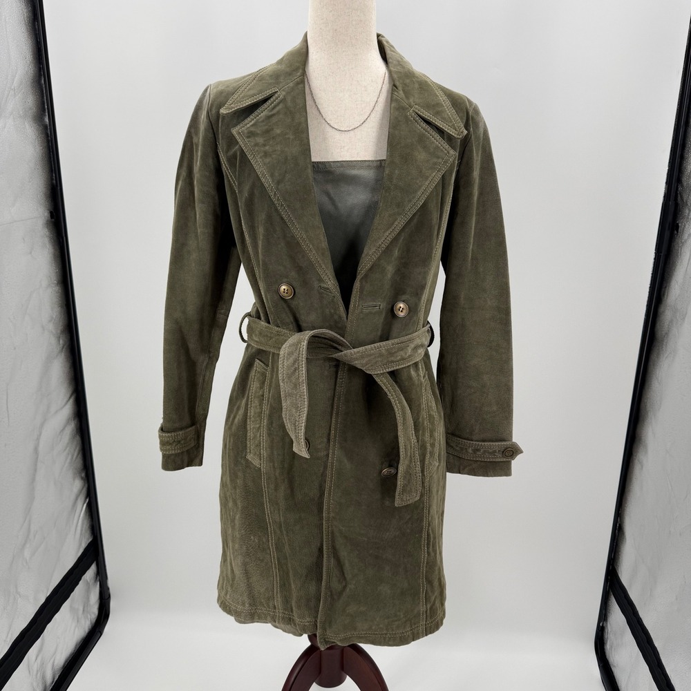 Vintage Y2K Wilson's Leather Maxima Belted Trench Coat Med + Strapless Dress Lg